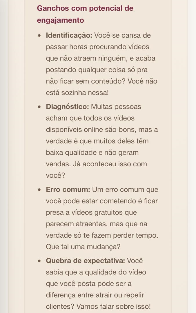 Ganchos com potencial de engajamento sugeridos no perfil estratégico da TECA